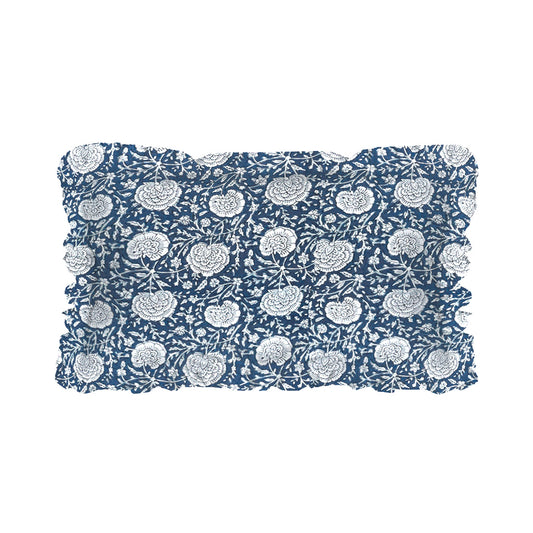 Coussin rectangle à fleurs bleu et blanc